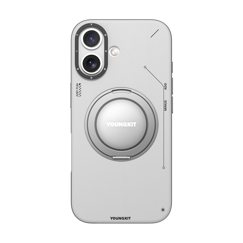 iPhone 17 Kılıf M-safe Şarj Özellikli 360 Derece Standlı Basit Mat Deri Desenli Youngkit Tech Leather Serisi Kılıf