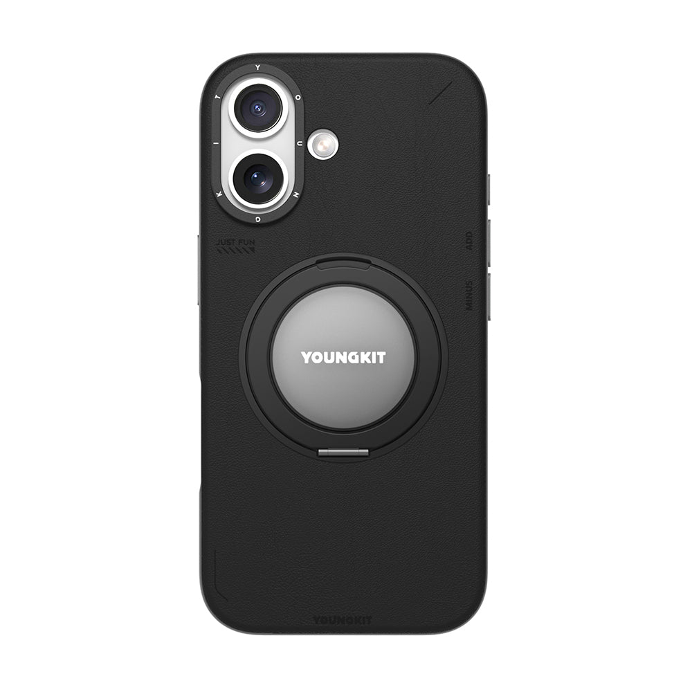 iPhone 17 Kılıf M-safe Şarj Özellikli 360 Derece Standlı Basit Mat Deri Desenli Youngkit Tech Leather Serisi Kılıf