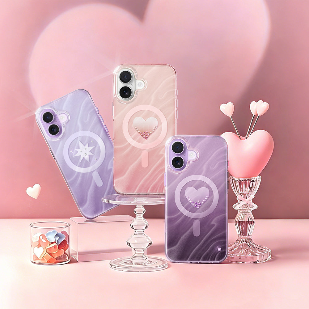 iPhone 17 Kılıf M-Safe Şarj Özellikli Orijinal Swarovski Taşlı Zore Paris Rovix Sert PC Kılıf