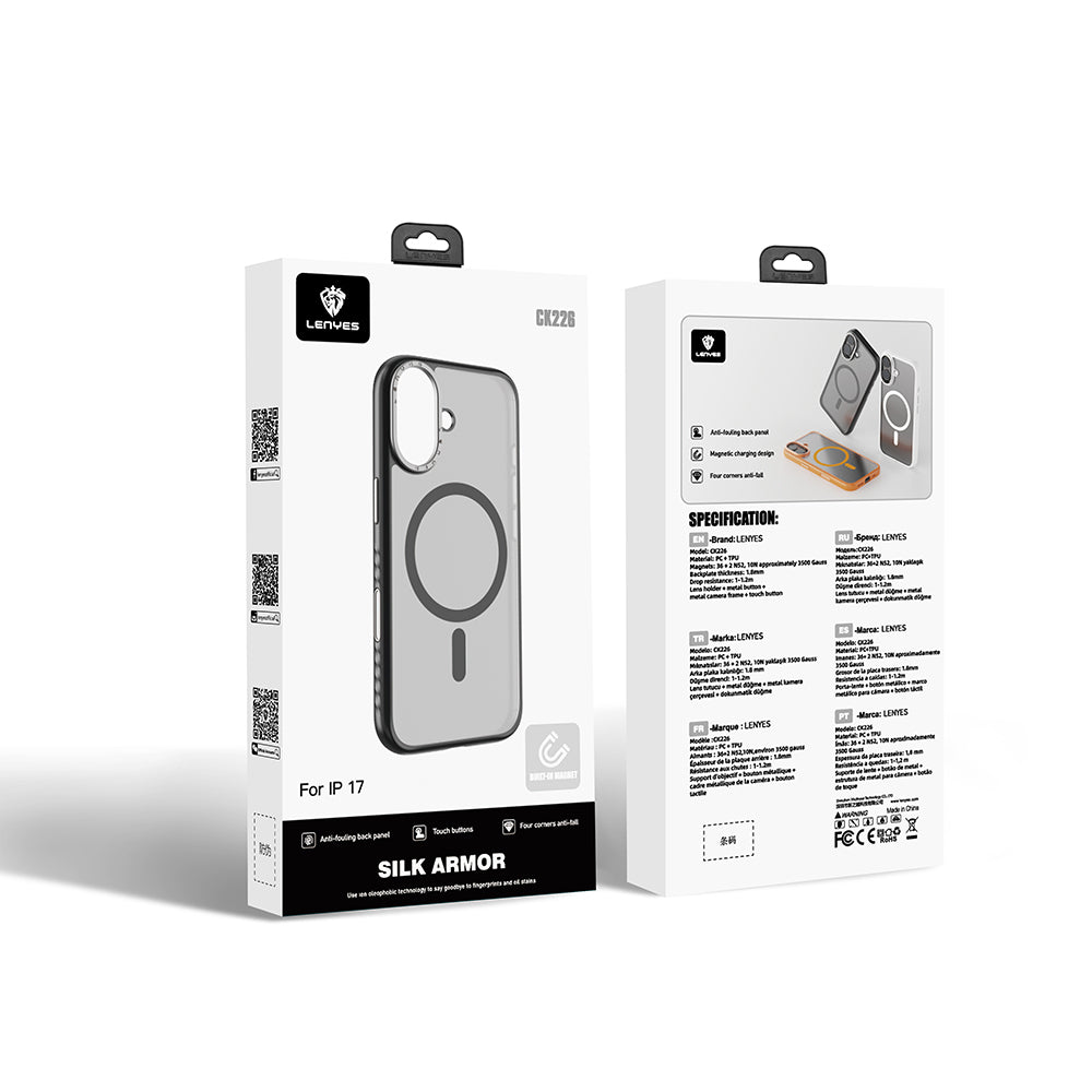 iPhone 17 Kılıf M-safe Şarj Özellikli Metal Kamera Standlı Lenyes CK226 PC Kılıf