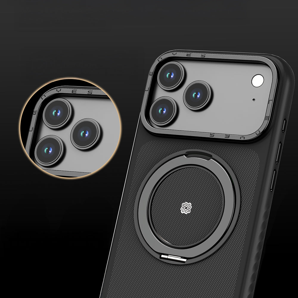 iPhone 17 Kılıf M-safe Şarj Özellikli Metal Standlı Lenyes CK225 Kevlar Kılıf