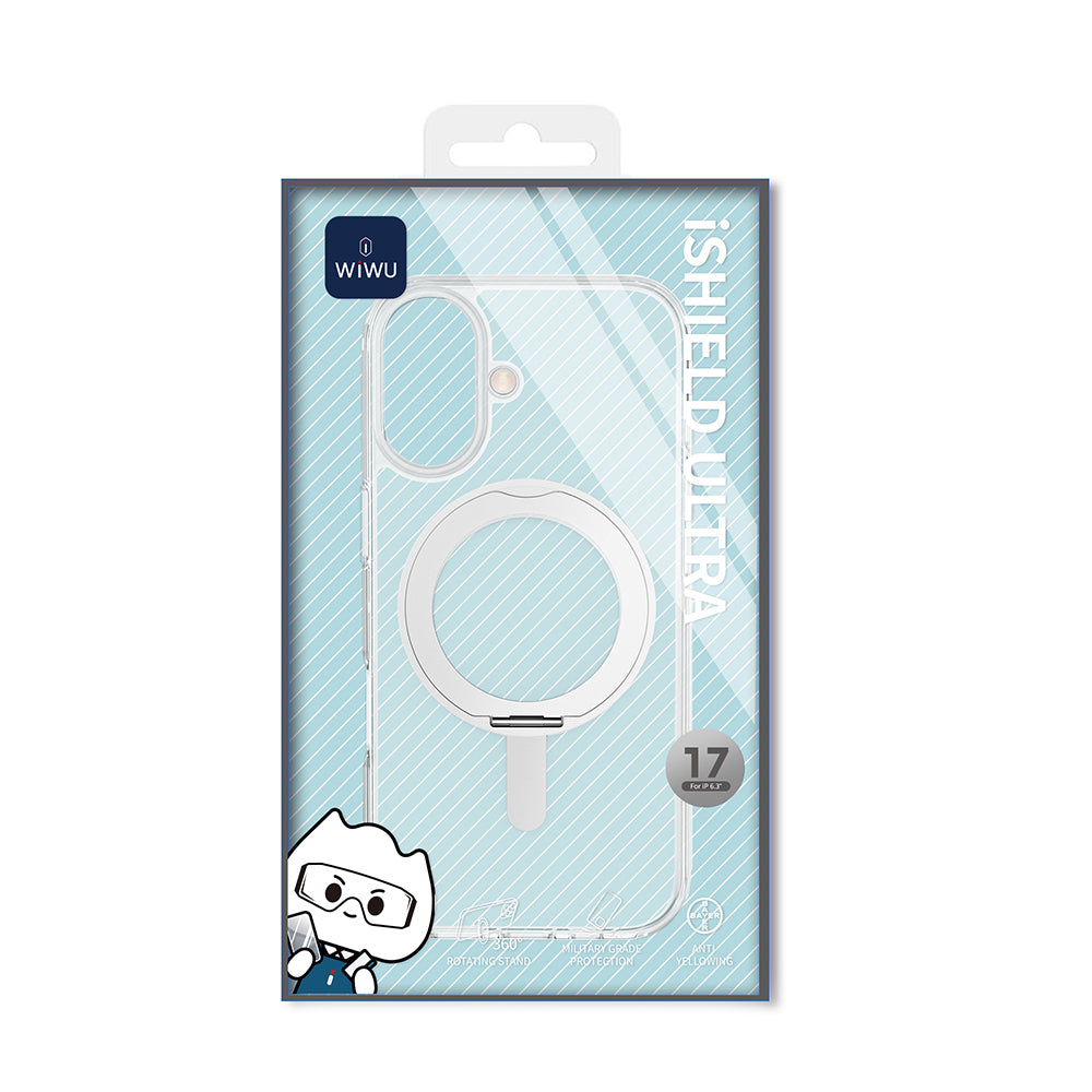 iPhone 17 Kılıf M-safe Şarj Özellikli Wiwu MCC-201 iShield Ultra Serisi Standlı Crystal Sert PC Kılıf