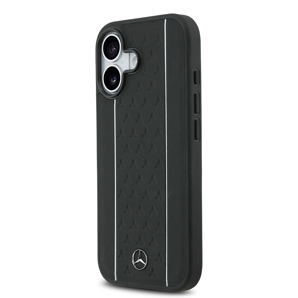 iPhone 17 Kılıf Mercedes Benz Orijinal Lisanslı M-safe Şarj Özellikli Şeritli Yıldız Desenli Metal Logolu Deri Kılıf