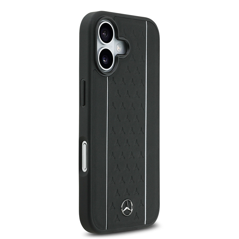 iPhone 17 Kılıf Mercedes Benz Orijinal Lisanslı M-safe Şarj Özellikli Şeritli Yıldız Desenli Metal Logolu Deri Kılıf