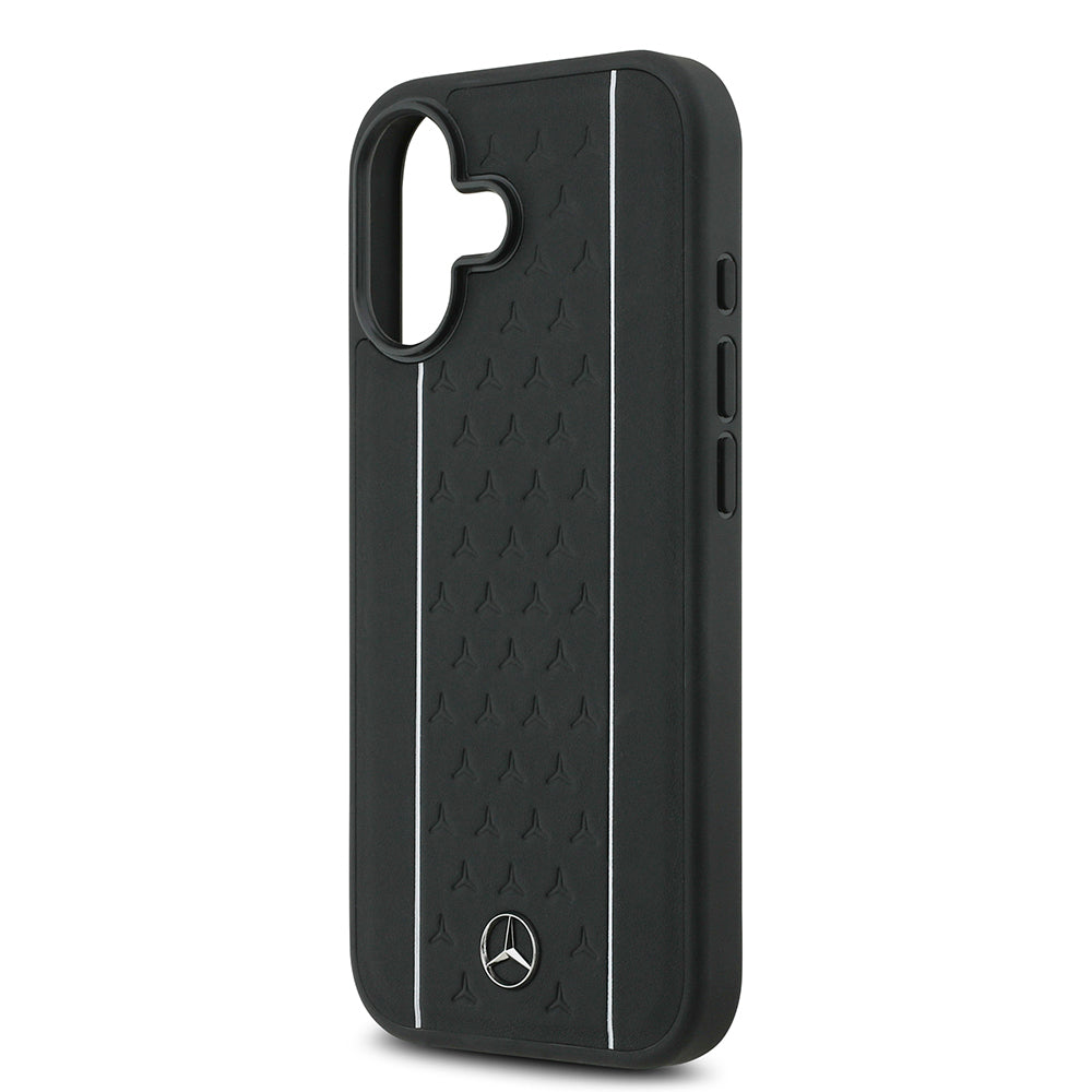 iPhone 17 Kılıf Mercedes Benz Orijinal Lisanslı M-safe Şarj Özellikli Şeritli Yıldız Desenli Metal Logolu Deri Kılıf