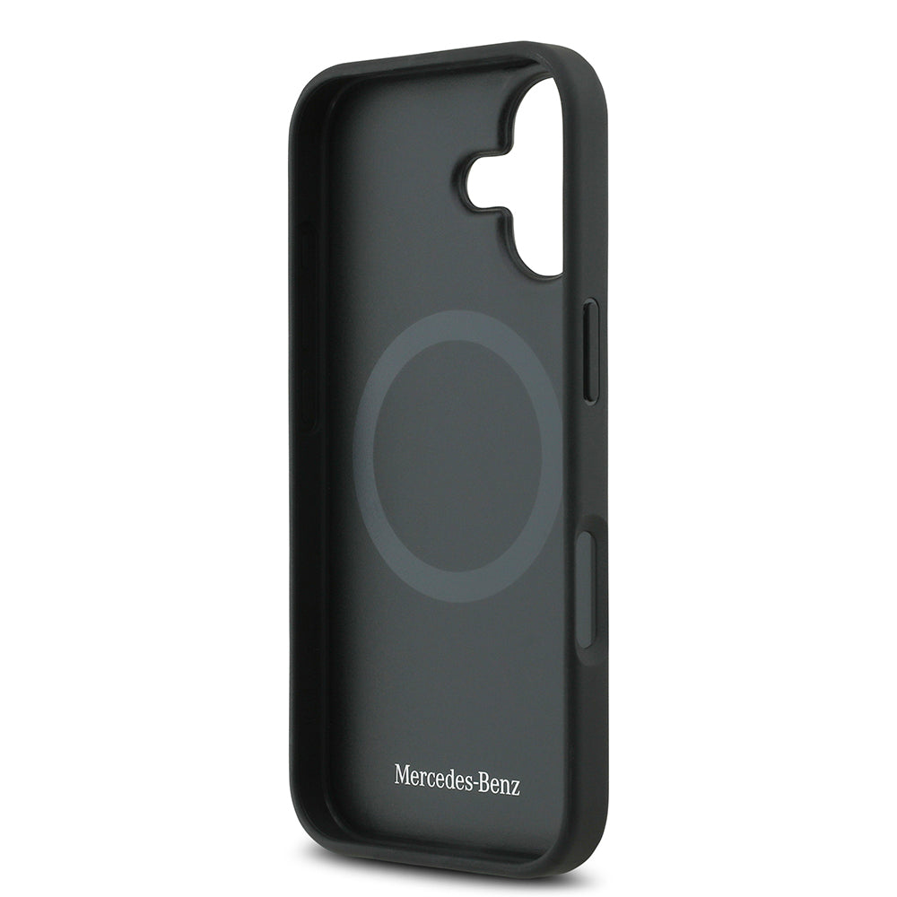 iPhone 17 Kılıf Mercedes Benz Orijinal Lisanslı M-safe Şarj Özellikli Şeritli Yıldız Desenli Metal Logolu Deri Kılıf