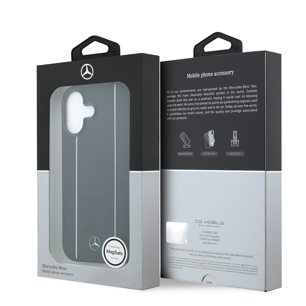 iPhone 17 Kılıf Mercedes Benz Orijinal Lisanslı M-safe Şarj Özellikli Şeritli Yıldız Desenli Metal Logolu Deri Kılıf
