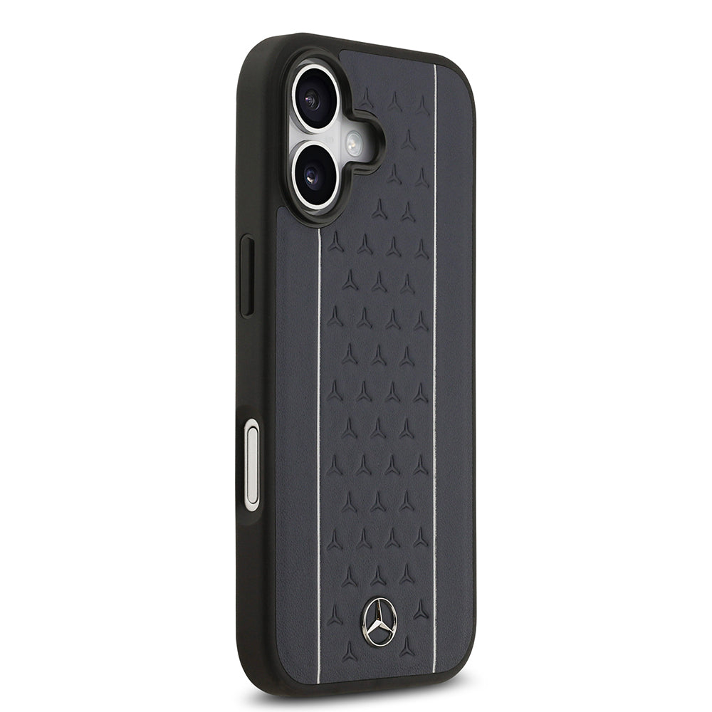 iPhone 17 Kılıf Mercedes Benz Orijinal Lisanslı M-safe Şarj Özellikli Şeritli Yıldız Desenli Metal Logolu Deri Kılıf