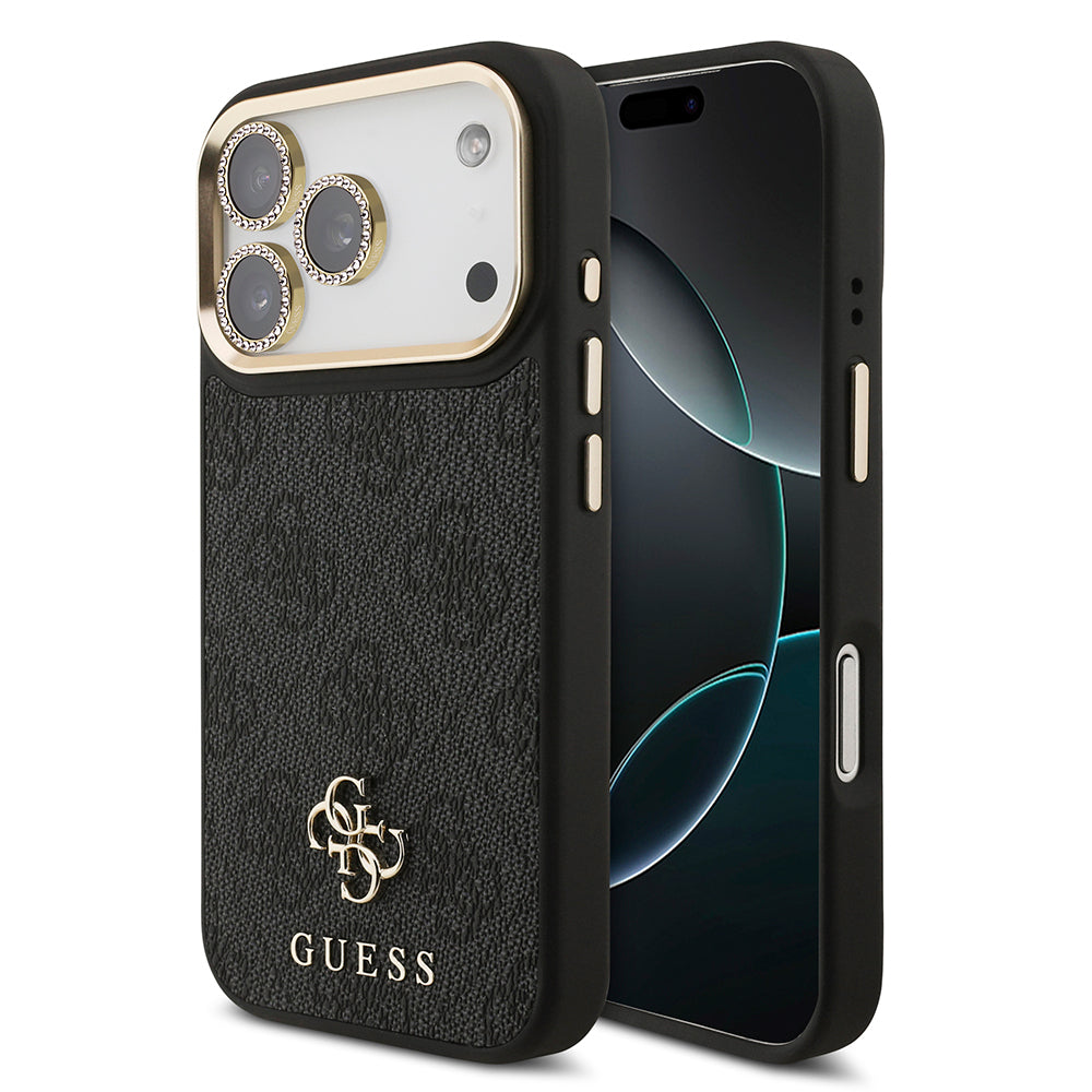 iPhone 17 Pro Guess Orijinal Lisanslı 4G ve Yazı Logolu Kılıf + Ekran Koruyucu + Lens Koruyucu 3in1 Aksesuar Seti