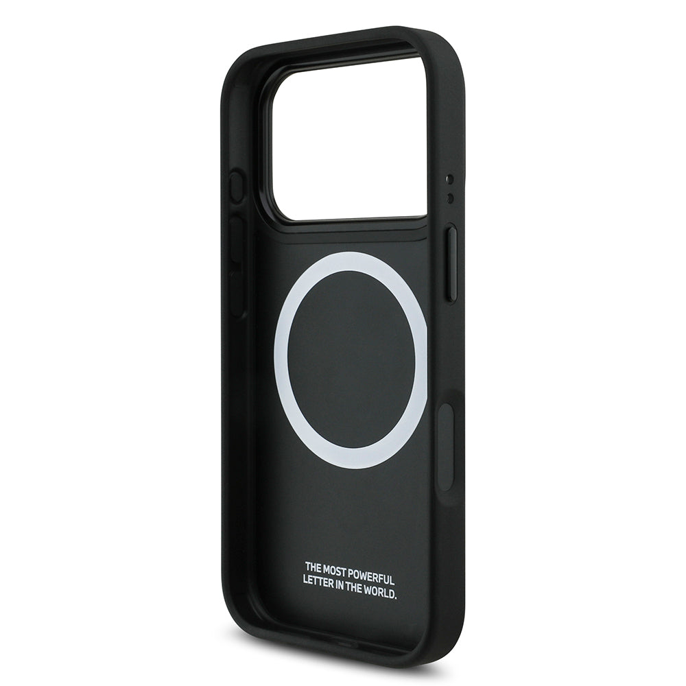 iPhone 17 Pro Kılıf BMW Orijinal Lisanslı M-safe Şarj Özellikli Deri Arka Yüzey Metal Logolu Delikli Şerit Tasarımlı Kılıf