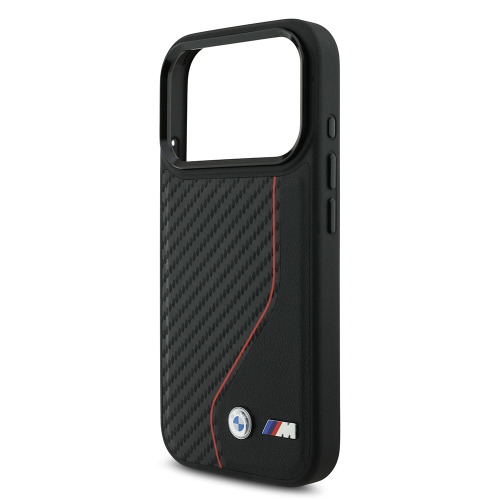 iPhone 17 Pro Kılıf BMW Orijinal Lisanslı M-safe Şarj Özellikli Metal BMW ve M Logolu PU Karbon Tasarımlı Kılıf