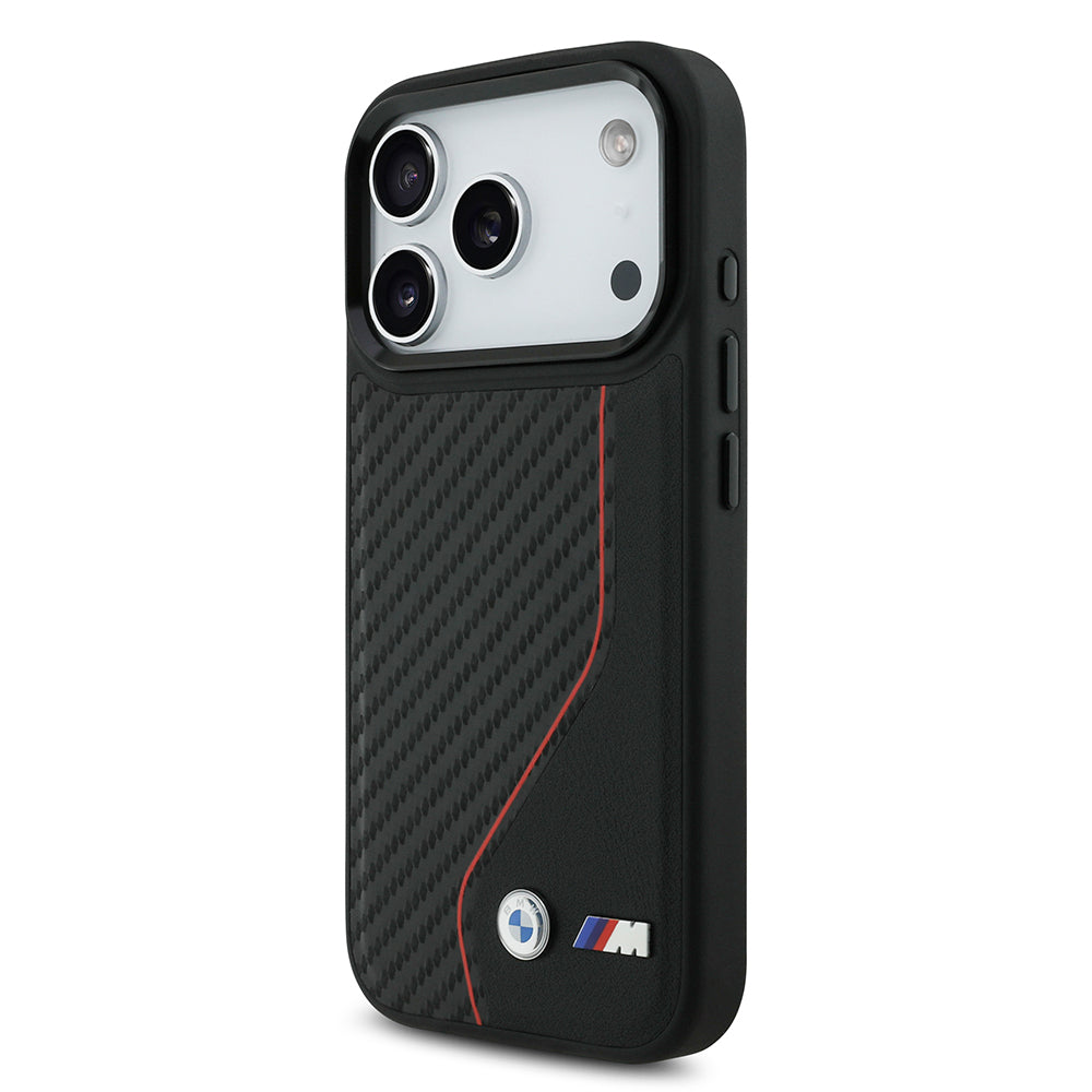 iPhone 17 Pro Kılıf BMW Orijinal Lisanslı M-safe Şarj Özellikli Metal BMW ve M Logolu PU Karbon Tasarımlı Kılıf