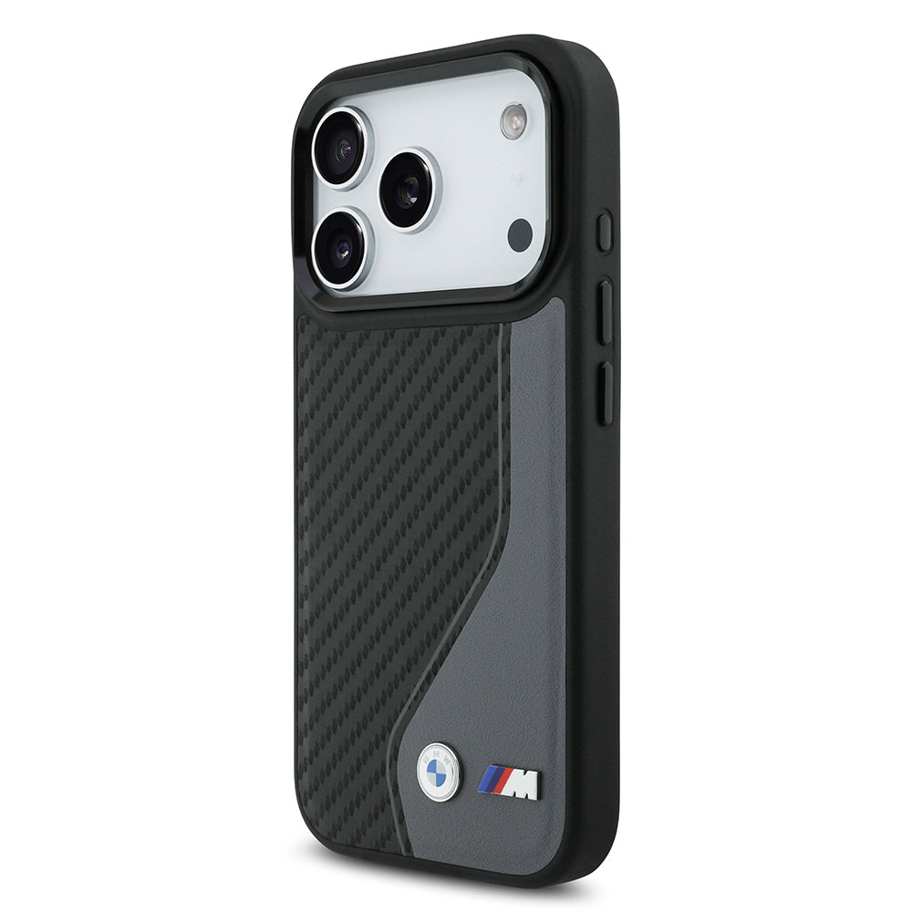 iPhone 17 Pro Kılıf BMW Orijinal Lisanslı M-safe Şarj Özellikli Metal BMW ve M Logolu PU Karbon Tasarımlı Kılıf