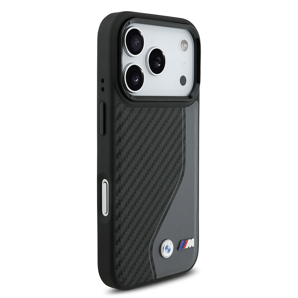 iPhone 17 Pro Kılıf BMW Orijinal Lisanslı M-safe Şarj Özellikli Metal BMW ve M Logolu PU Karbon Tasarımlı Kılıf