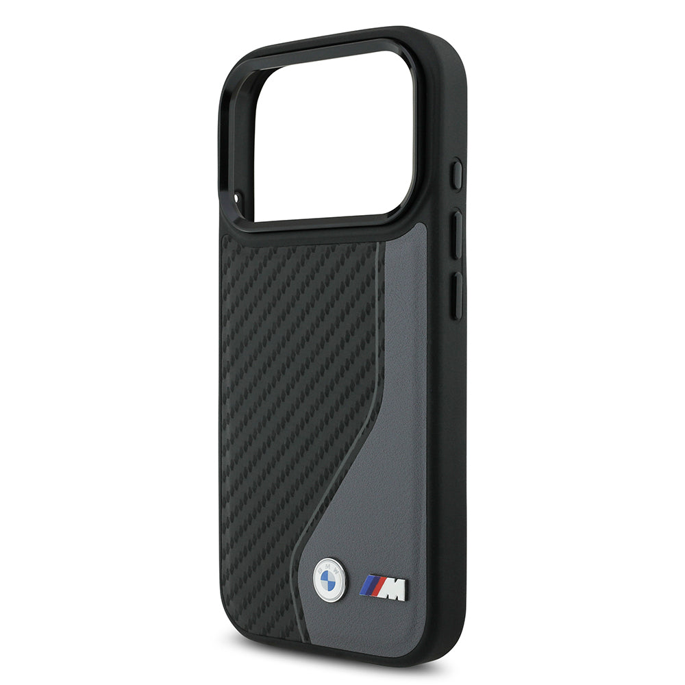 iPhone 17 Pro Kılıf BMW Orijinal Lisanslı M-safe Şarj Özellikli Metal BMW ve M Logolu PU Karbon Tasarımlı Kılıf