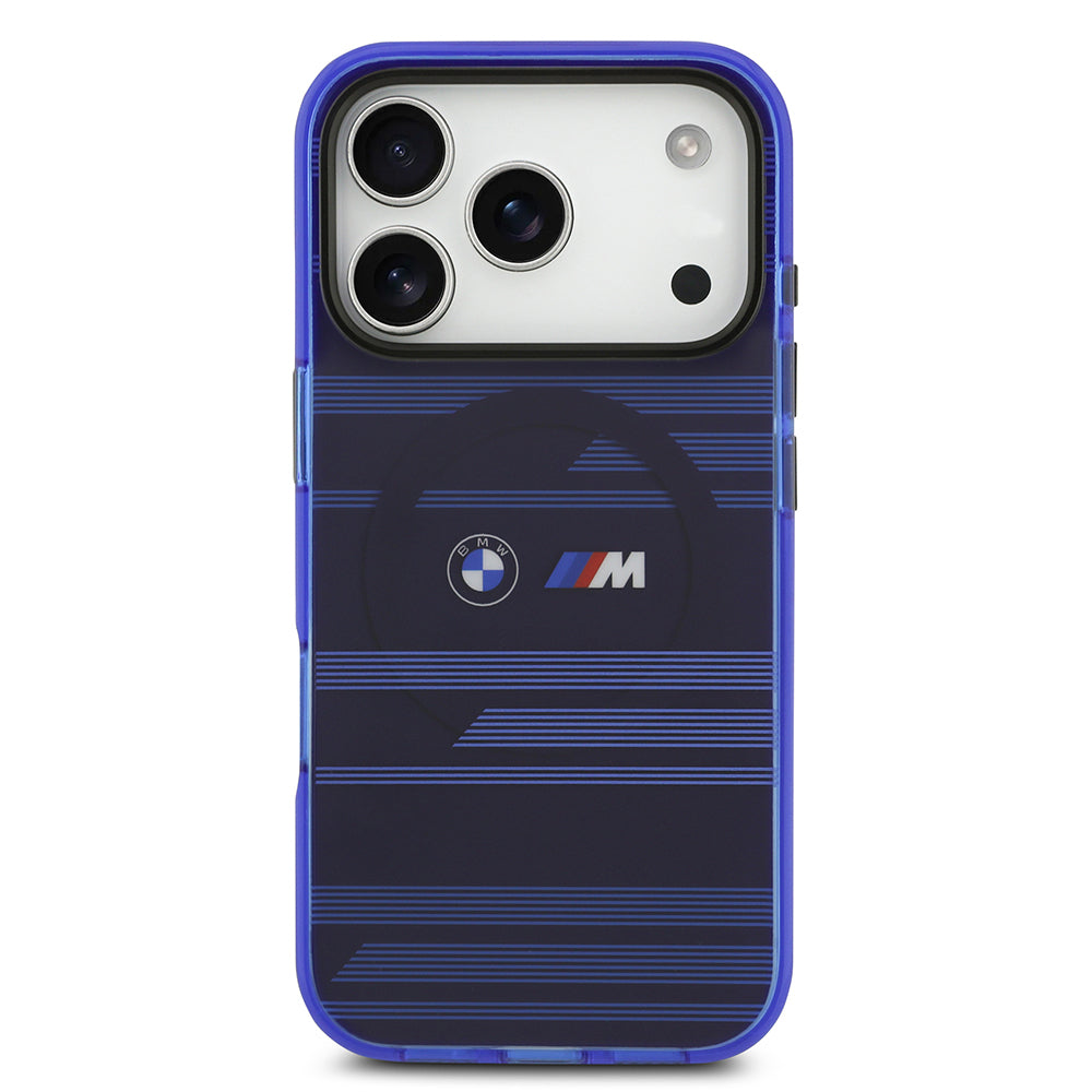 iPhone 17 Pro Kılıf BMW Orijinal Lisanslı M-safe Şarj Özellikli Metal Kamera Butonlu Yatay Şeritli M Dizayn Kılıf