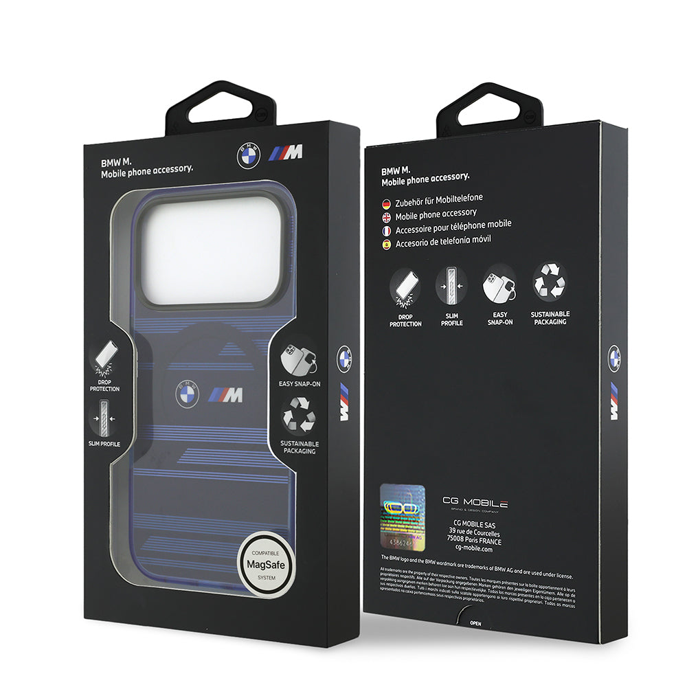 iPhone 17 Pro Kılıf BMW Orijinal Lisanslı M-safe Şarj Özellikli Metal Kamera Butonlu Yatay Şeritli M Dizayn Kılıf