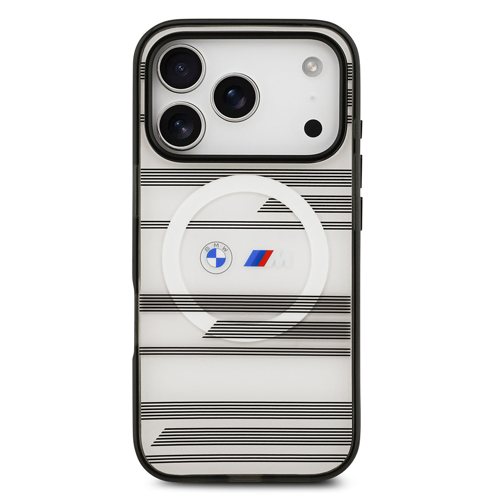 iPhone 17 Pro Kılıf BMW Orijinal Lisanslı M-safe Şarj Özellikli Metal Kamera Butonlu Yatay Şeritli M Dizayn Kılıf