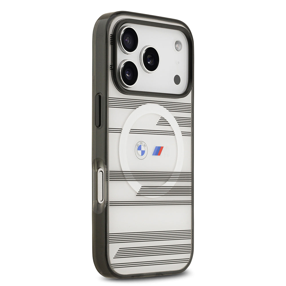 iPhone 17 Pro Kılıf BMW Orijinal Lisanslı M-safe Şarj Özellikli Metal Kamera Butonlu Yatay Şeritli M Dizayn Kılıf