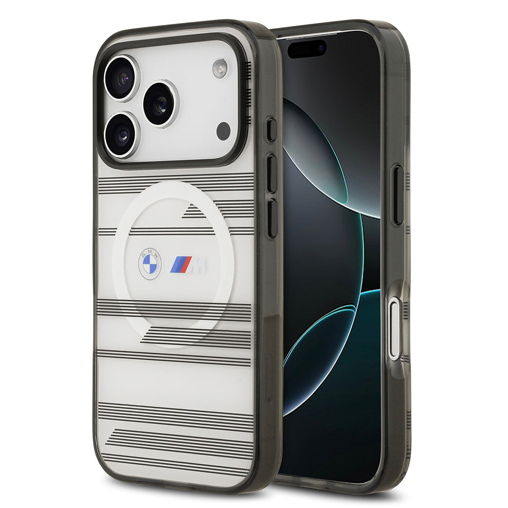 iPhone 17 Pro Kılıf BMW Orijinal Lisanslı M-safe Şarj Özellikli Metal Kamera Butonlu Yatay Şeritli M Dizayn Kılıf