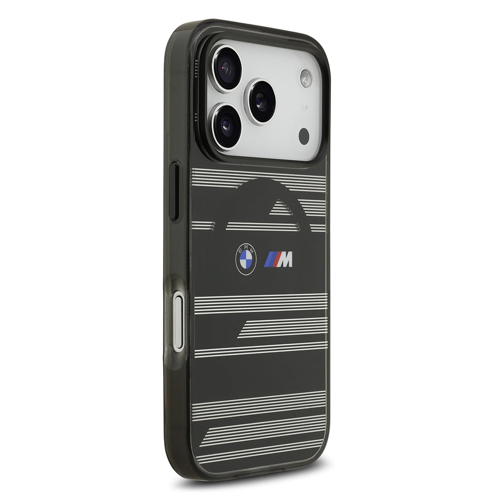iPhone 17 Pro Kılıf BMW Orijinal Lisanslı M-safe Şarj Özellikli Metal Kamera Butonlu Yatay Şeritli M Dizayn Kılıf