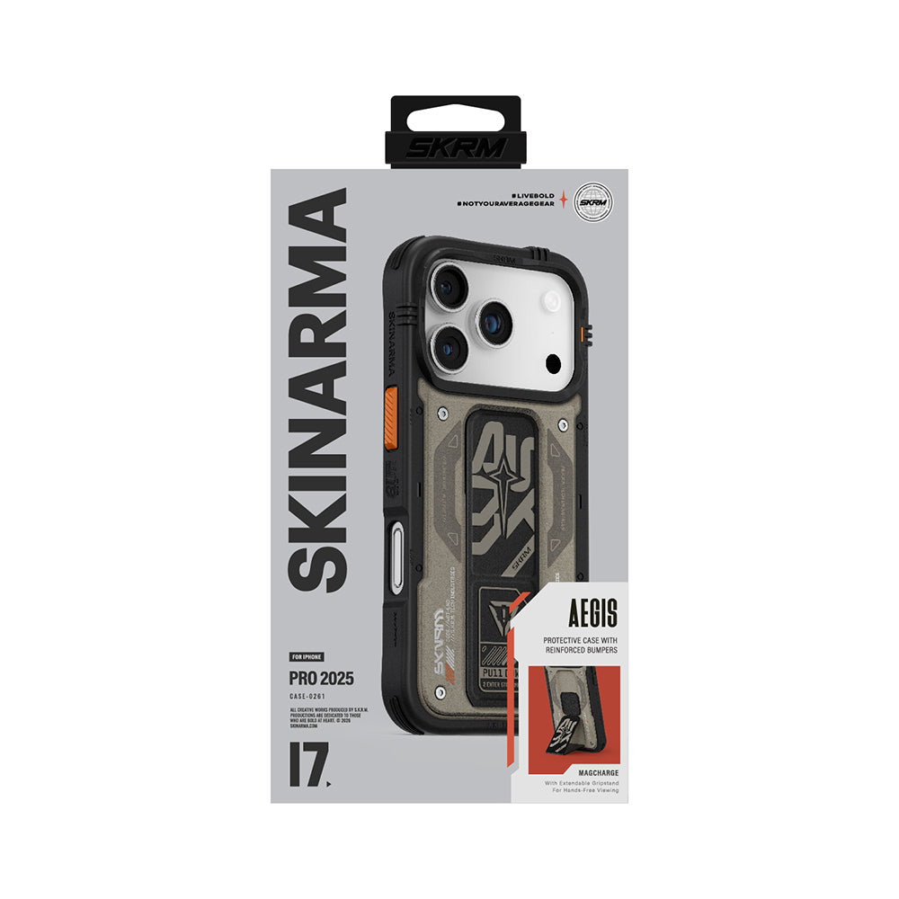 iPhone 17 Pro Kılıf Desenli Airbag Tasarımlı Standlı Skinarma Aegis Kılıf