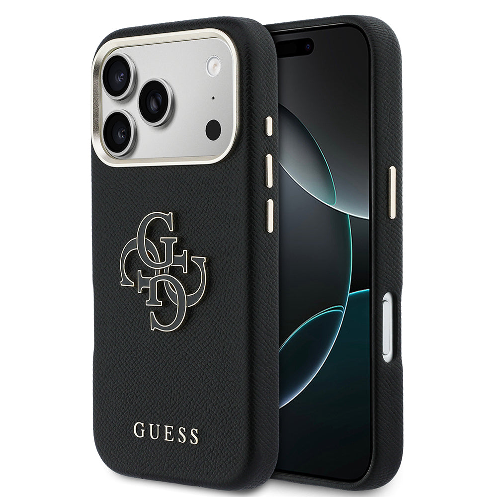 iPhone 17 Pro Kılıf Guess Orijinal Lisanslı 4G Büyük Metal Kamera Çerçeveli PU Deri Resin Kılıf