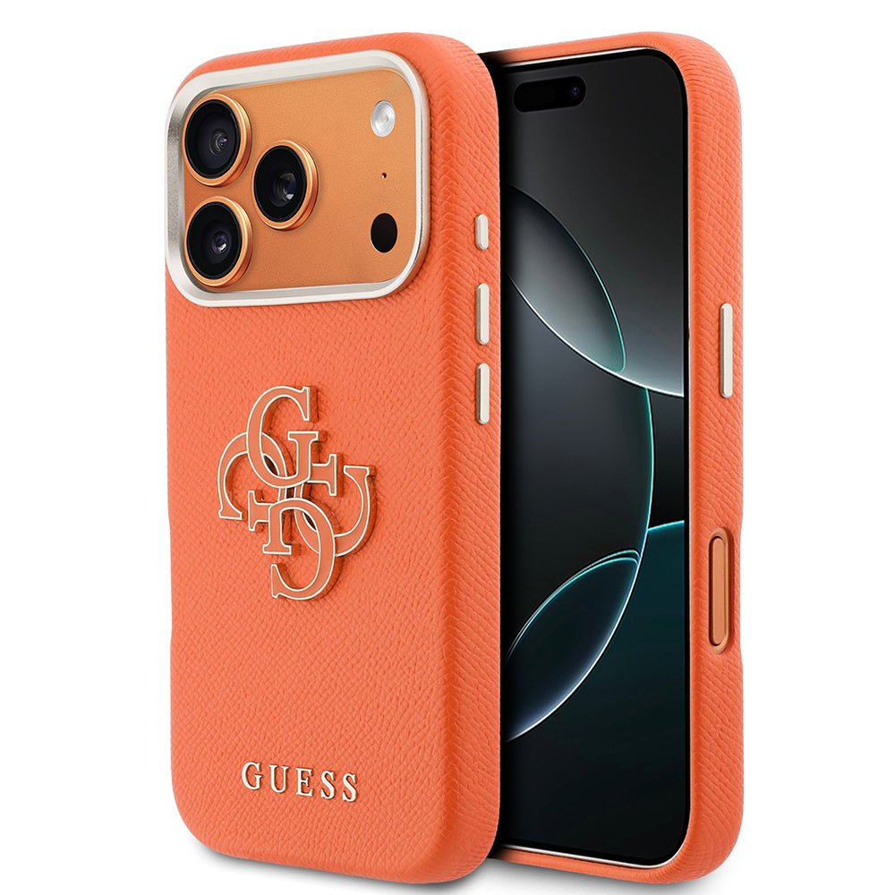 iPhone 17 Pro Kılıf Guess Orijinal Lisanslı 4G Büyük Metal Kamera Çerçeveli PU Deri Resin Kılıf