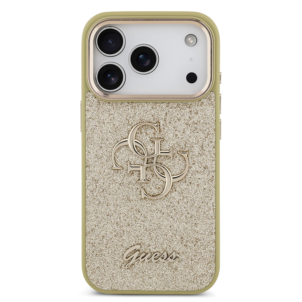 iPhone 17 Pro Kılıf Guess Orijinal Lisanslı 4G Büyük Metal Kamera Çerçeveli ve Logolu Glitter Kılıf