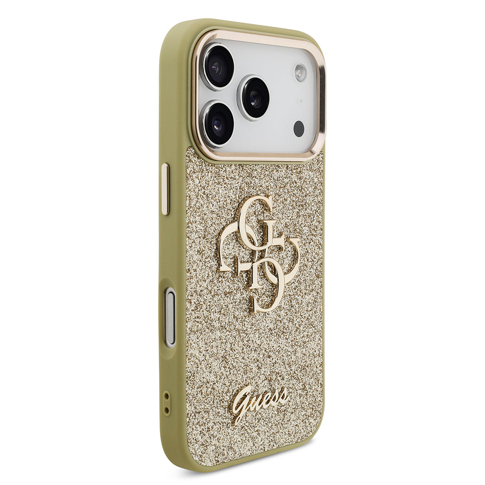 iPhone 17 Pro Kılıf Guess Orijinal Lisanslı 4G Büyük Metal Kamera Çerçeveli ve Logolu Glitter Kılıf
