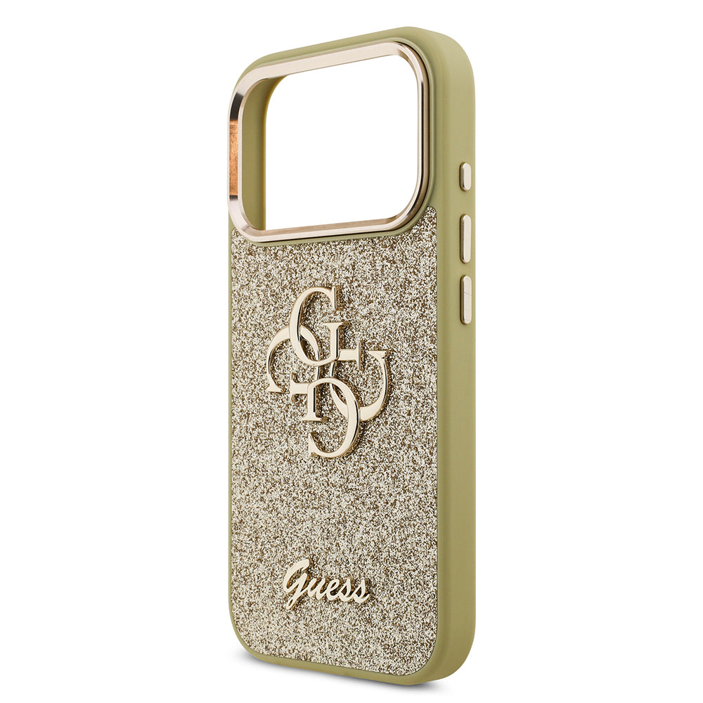 iPhone 17 Pro Kılıf Guess Orijinal Lisanslı 4G Büyük Metal Kamera Çerçeveli ve Logolu Glitter Kılıf