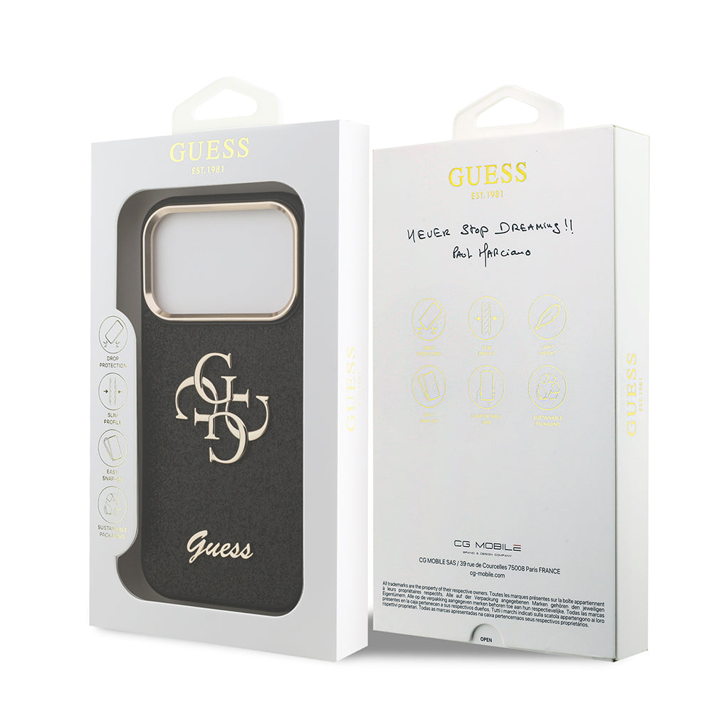 iPhone 17 Pro Kılıf Guess Orijinal Lisanslı 4G Büyük Metal Kamera Çerçeveli ve Logolu Glitter Kılıf