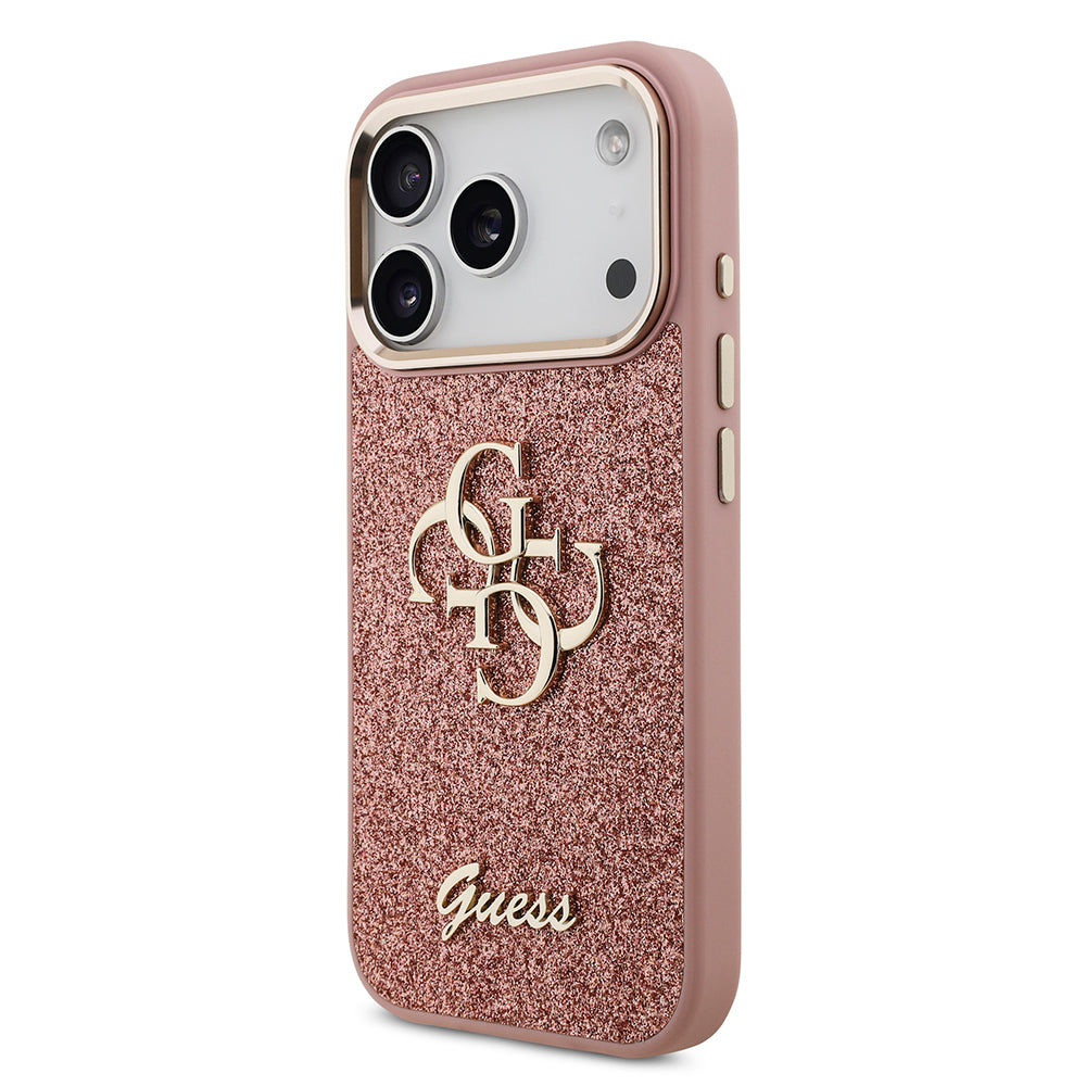 iPhone 17 Pro Kılıf Guess Orijinal Lisanslı 4G Büyük Metal Kamera Çerçeveli ve Logolu Glitter Kılıf