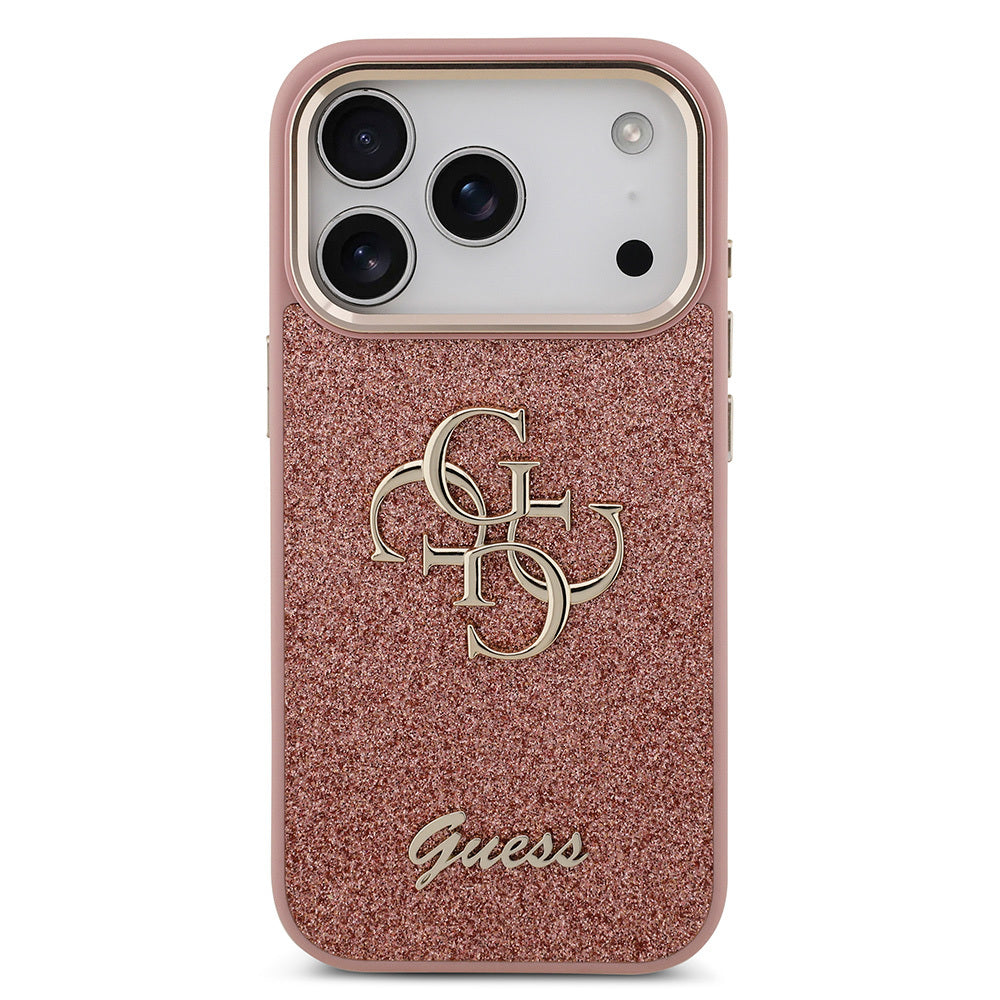 iPhone 17 Pro Kılıf Guess Orijinal Lisanslı 4G Büyük Metal Kamera Çerçeveli ve Logolu Glitter Kılıf