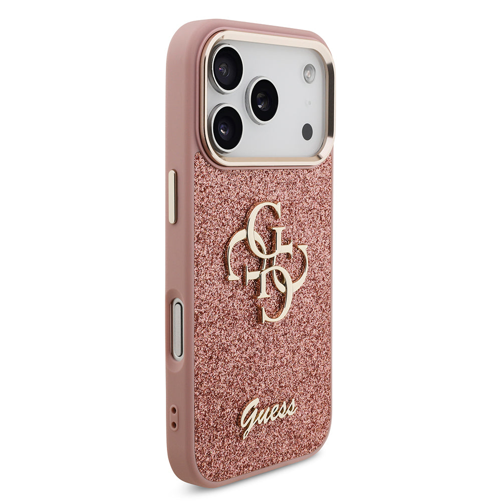 iPhone 17 Pro Kılıf Guess Orijinal Lisanslı 4G Büyük Metal Kamera Çerçeveli ve Logolu Glitter Kılıf