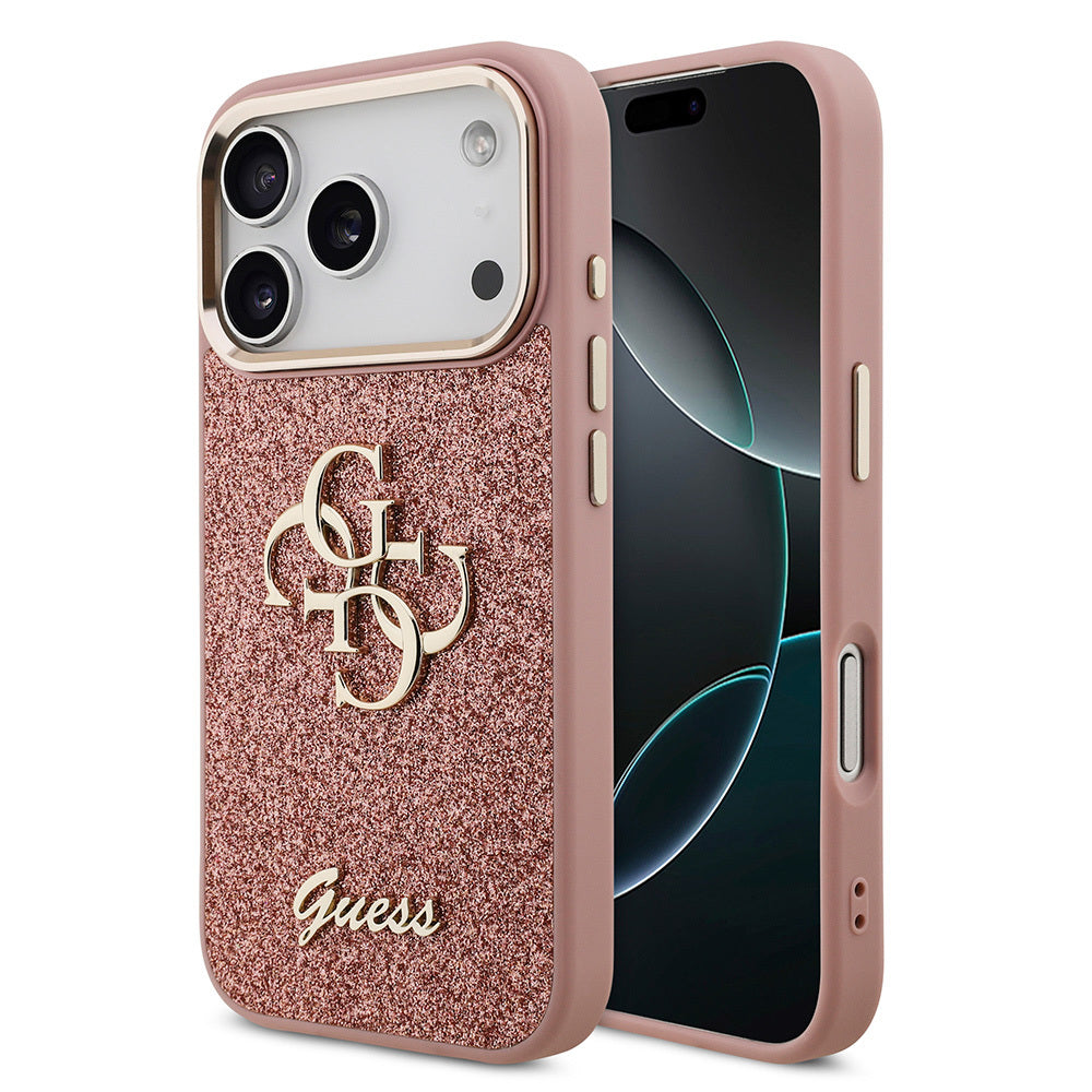 iPhone 17 Pro Kılıf Guess Orijinal Lisanslı 4G Büyük Metal Kamera Çerçeveli ve Logolu Glitter Kılıf