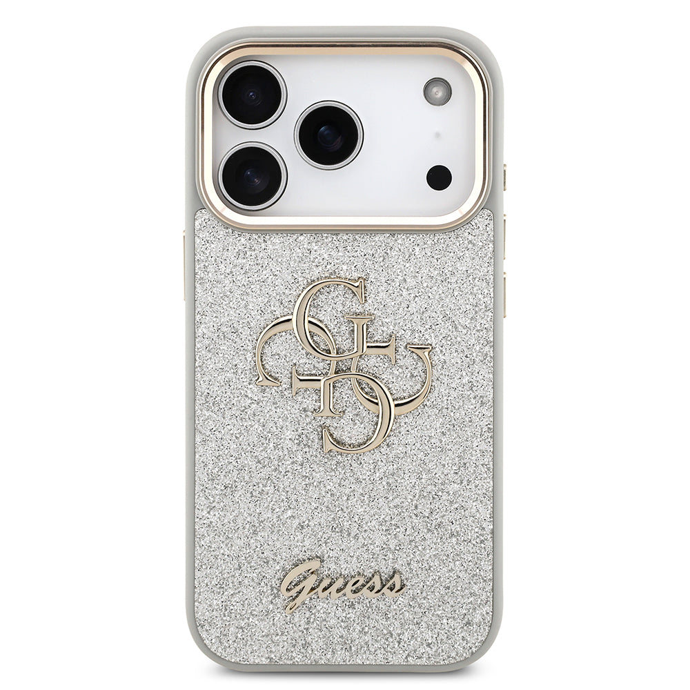 iPhone 17 Pro Kılıf Guess Orijinal Lisanslı 4G Büyük Metal Kamera Çerçeveli ve Logolu Glitter Kılıf