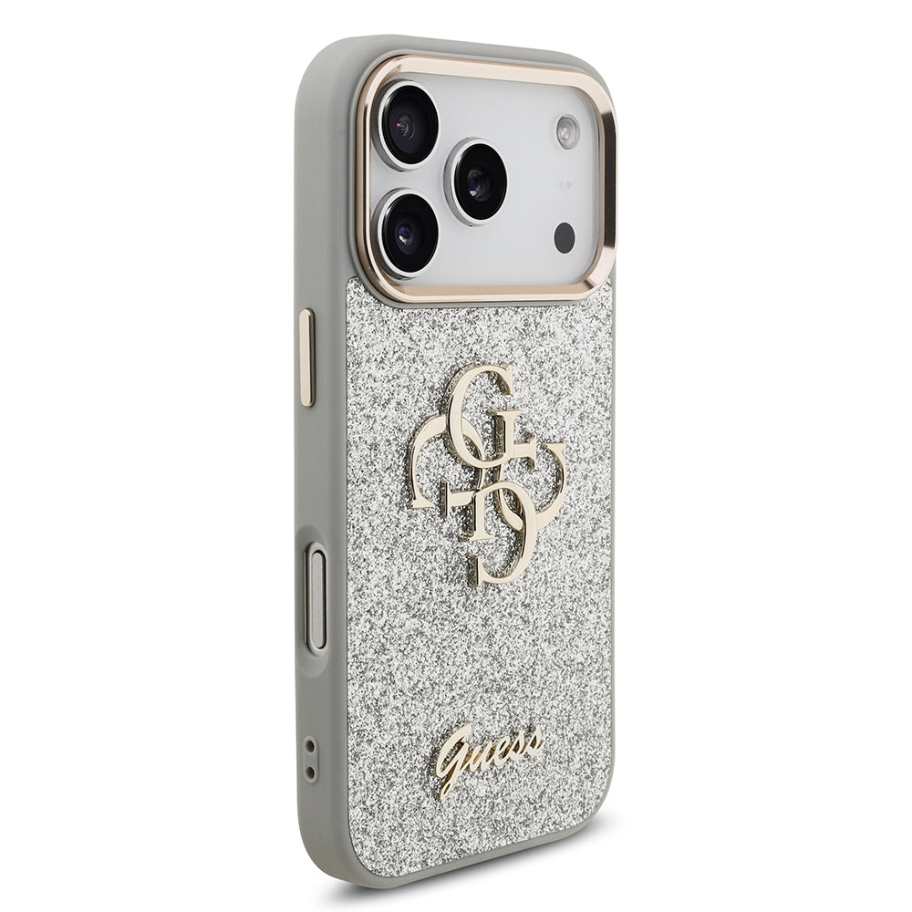iPhone 17 Pro Kılıf Guess Orijinal Lisanslı 4G Büyük Metal Kamera Çerçeveli ve Logolu Glitter Kılıf