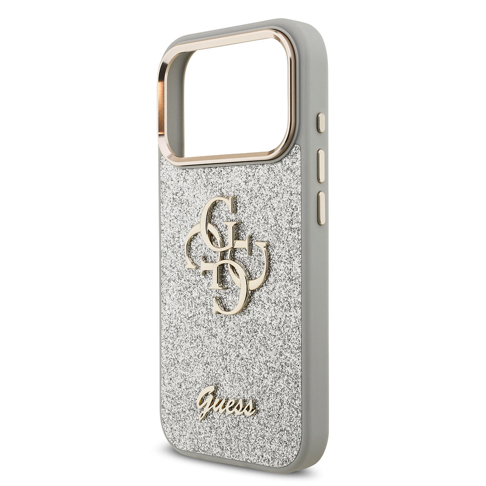 iPhone 17 Pro Kılıf Guess Orijinal Lisanslı 4G Büyük Metal Kamera Çerçeveli ve Logolu Glitter Kılıf