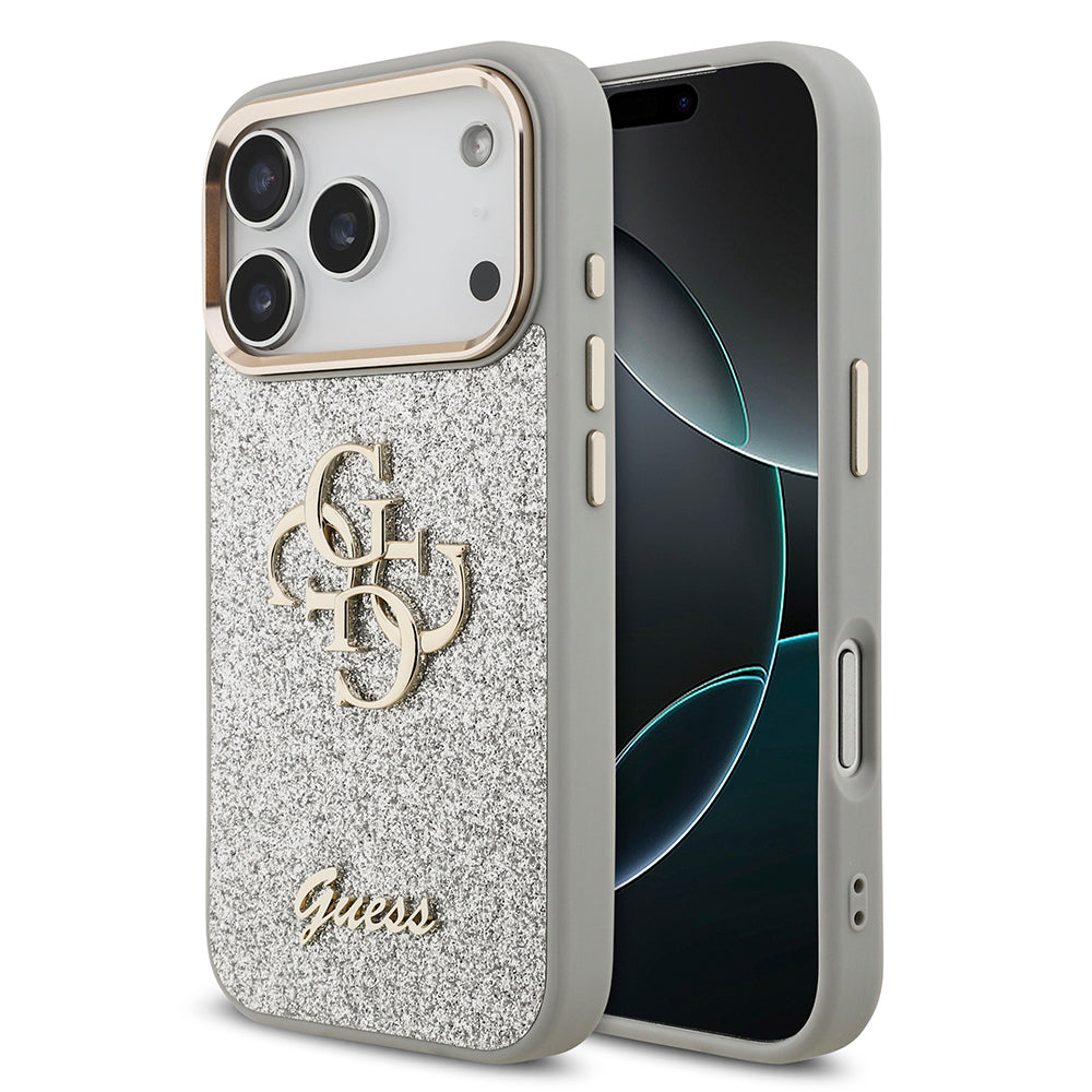 iPhone 17 Pro Kılıf Guess Orijinal Lisanslı 4G Büyük Metal Kamera Çerçeveli ve Logolu Glitter Kılıf