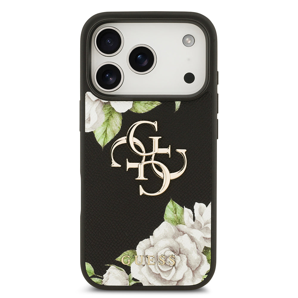 iPhone 17 Pro Kılıf Guess Orijinal Lisanslı Gül Baskılı Büyük Metal Logo Dizaynlı Kılıf