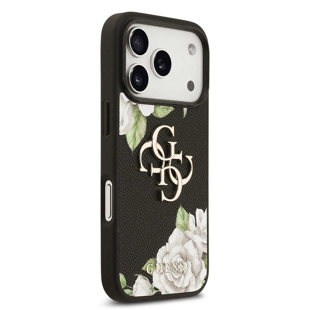 iPhone 17 Pro Kılıf Guess Orijinal Lisanslı Gül Baskılı Büyük Metal Logo Dizaynlı Kılıf
