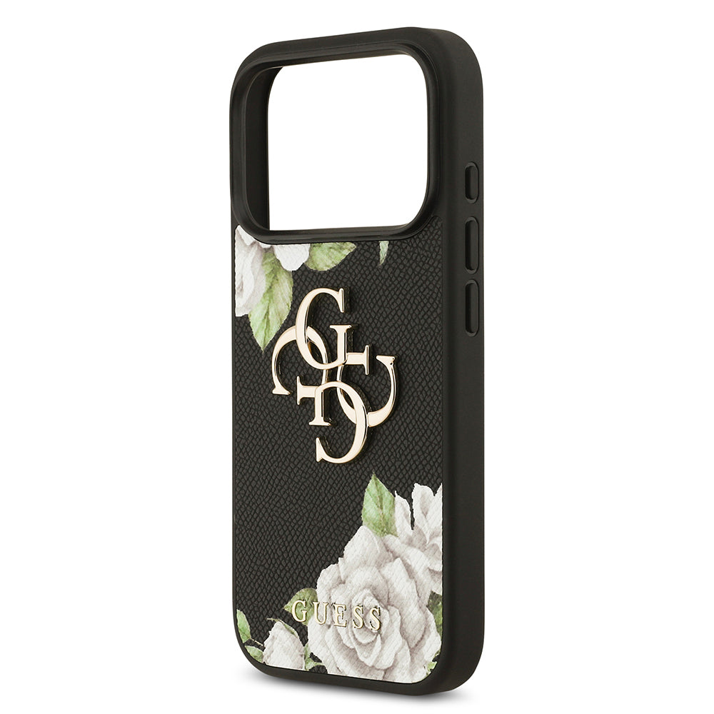 iPhone 17 Pro Kılıf Guess Orijinal Lisanslı Gül Baskılı Büyük Metal Logo Dizaynlı Kılıf