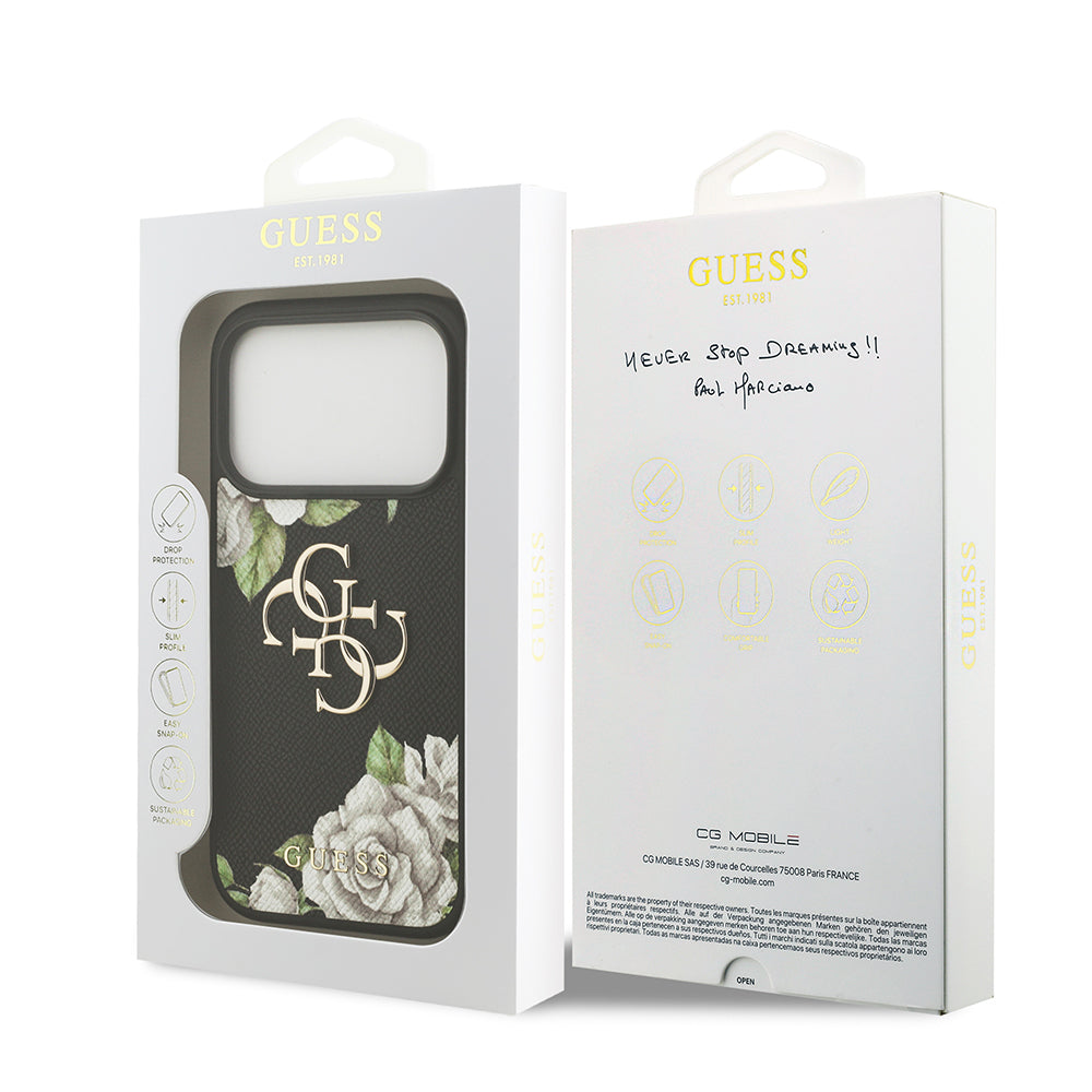 iPhone 17 Pro Kılıf Guess Orijinal Lisanslı Gül Baskılı Büyük Metal Logo Dizaynlı Kılıf