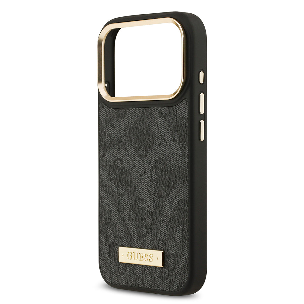 iPhone 17 Pro Kılıf Guess Orijinal Lisanslı M-safe Şarj Özellikli 4G Desenli PU Metal Plaka Klasik Logolu Kılıf