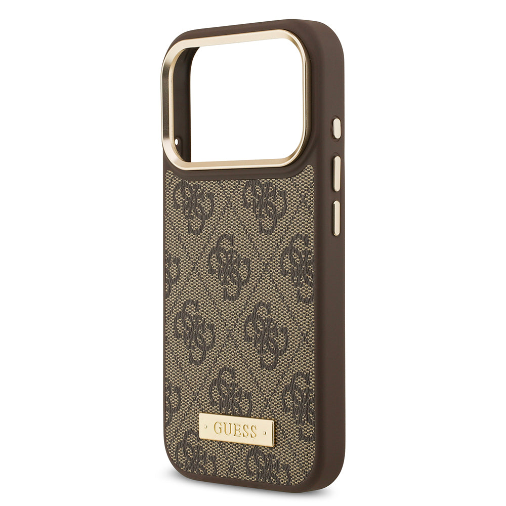 iPhone 17 Pro Kılıf Guess Orijinal Lisanslı M-safe Şarj Özellikli 4G Desenli PU Metal Plaka Klasik Logolu Kılıf