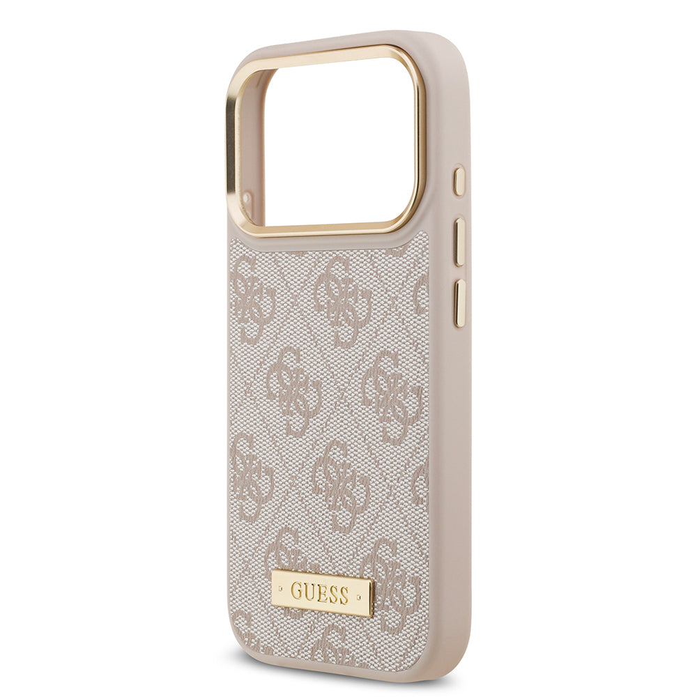 iPhone 17 Pro Kılıf Guess Orijinal Lisanslı M-safe Şarj Özellikli 4G Desenli PU Metal Plaka Klasik Logolu Kılıf