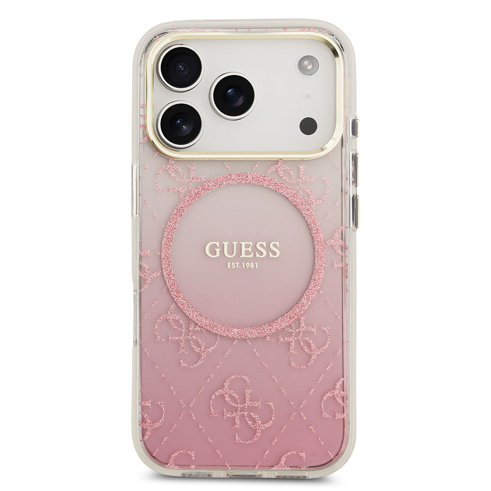 iPhone 17 Pro Kılıf Guess Orijinal Lisanslı M-safe Şarj Özellikli 4G Desenli Simli Silikon Kılıf