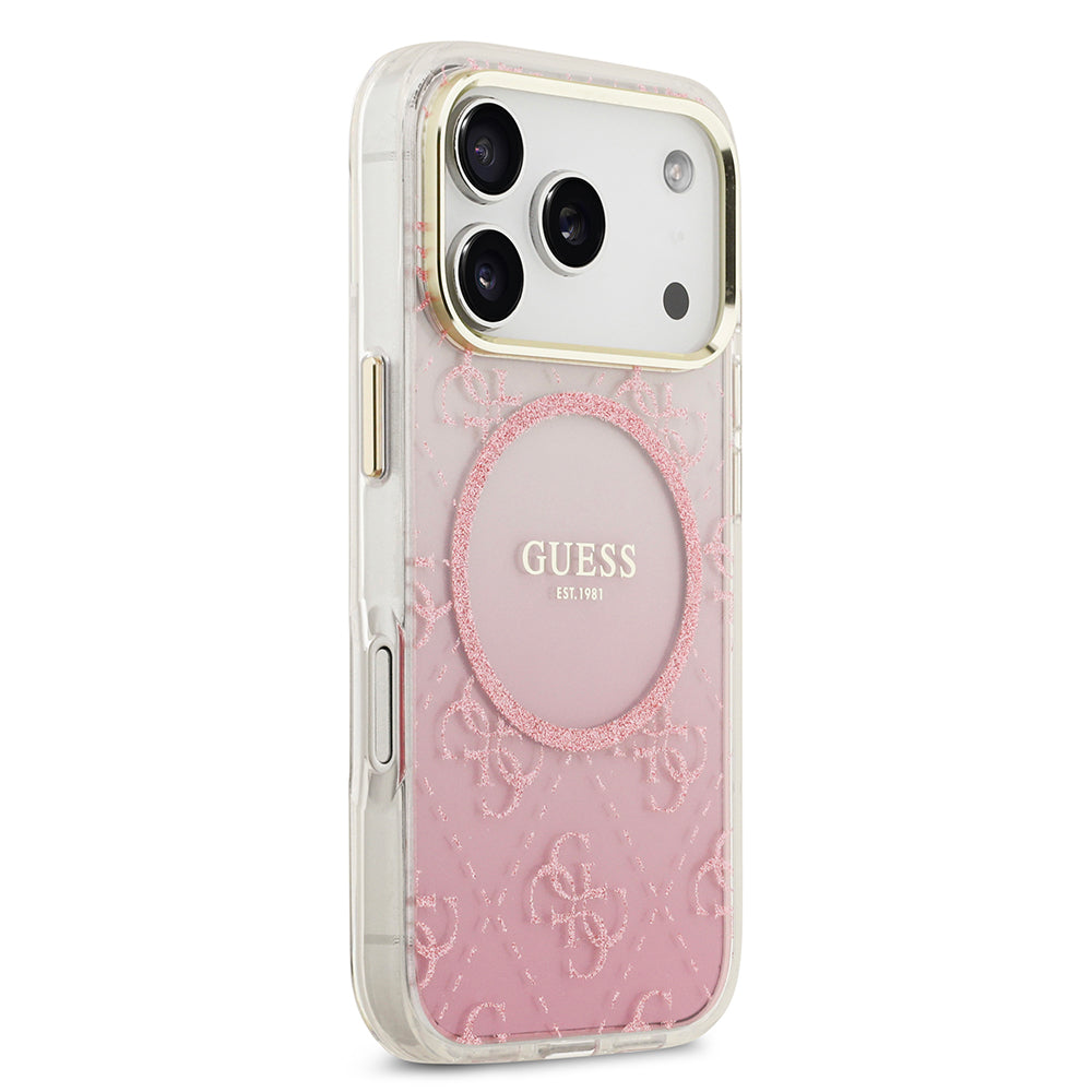 iPhone 17 Pro Kılıf Guess Orijinal Lisanslı M-safe Şarj Özellikli 4G Desenli Simli Silikon Kılıf