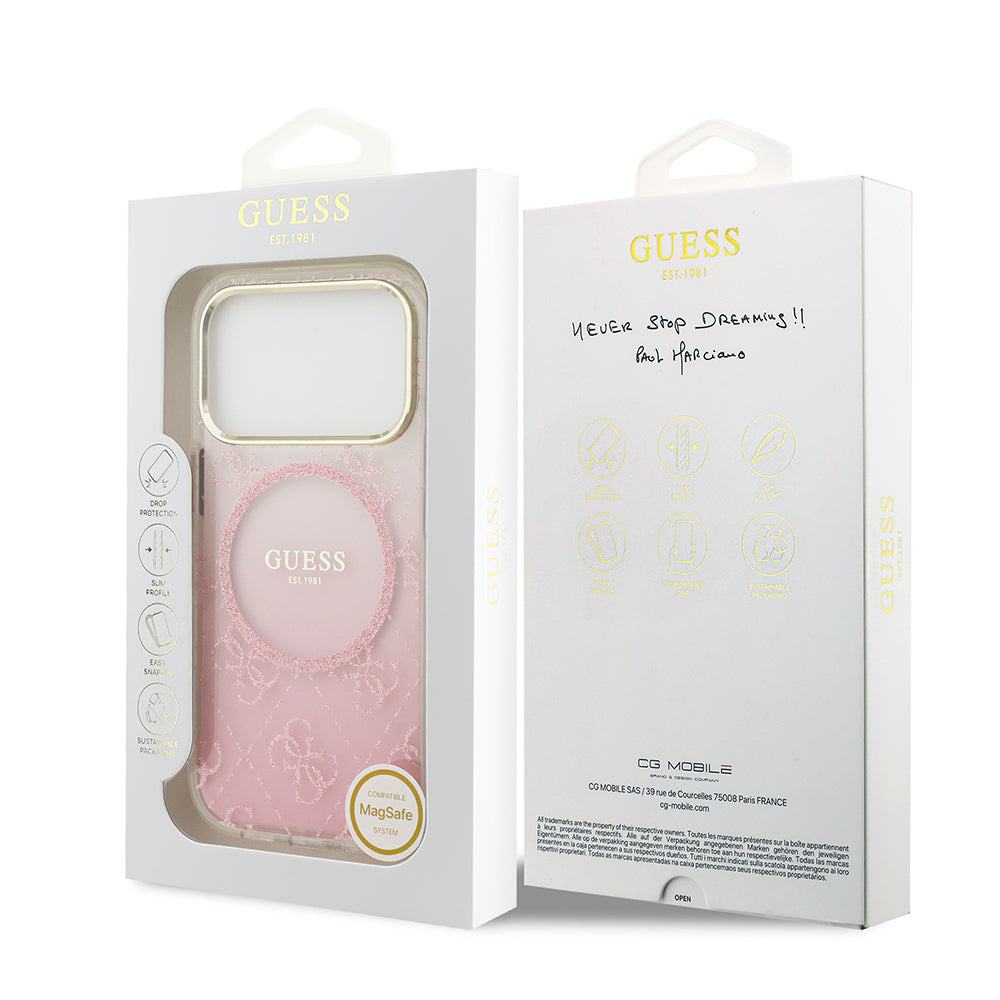 iPhone 17 Pro Kılıf Guess Orijinal Lisanslı M-safe Şarj Özellikli 4G Desenli Simli Silikon Kılıf